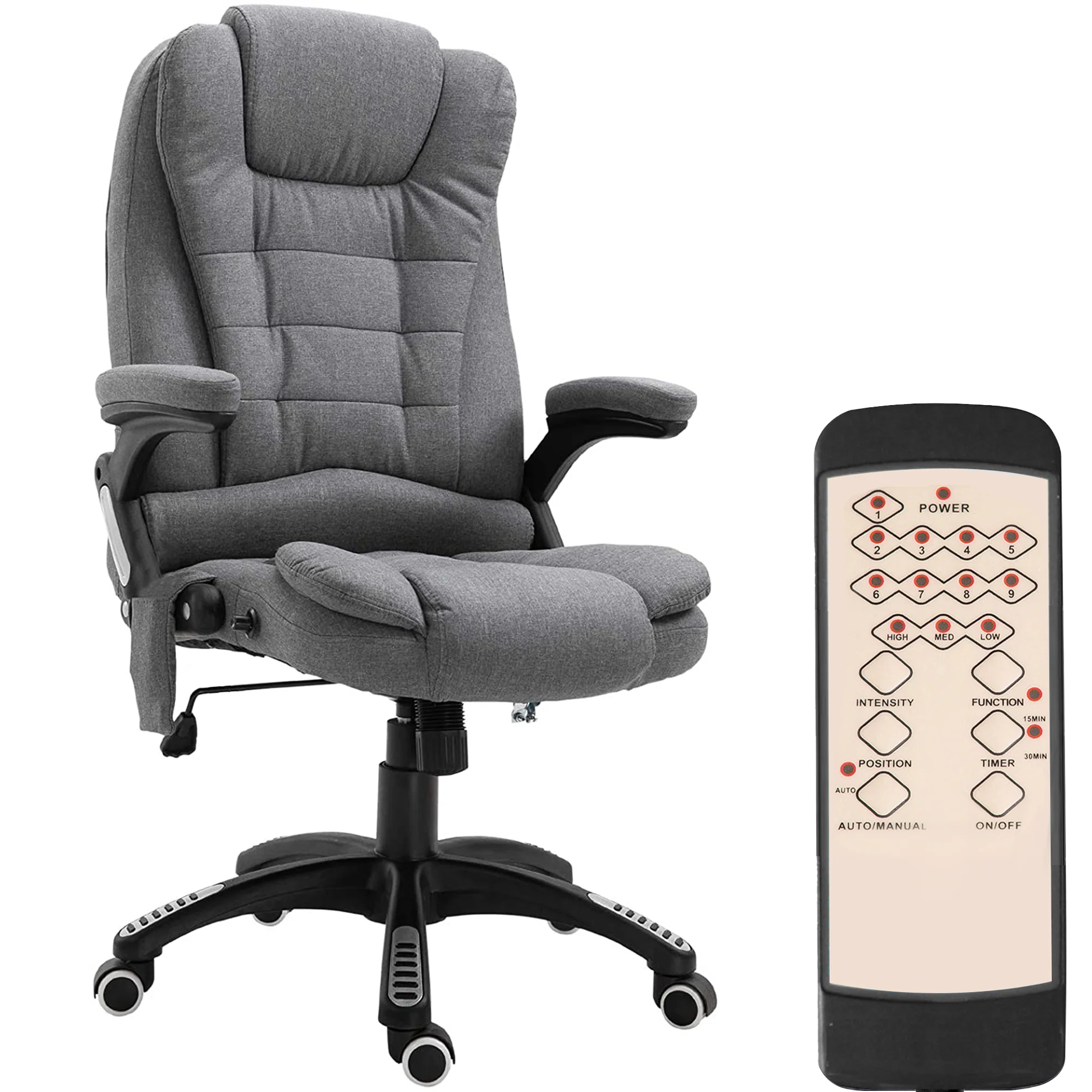 6 Point Vibrating Massage Office Chair, High Back Executive Chair with Reclining Back, Grey