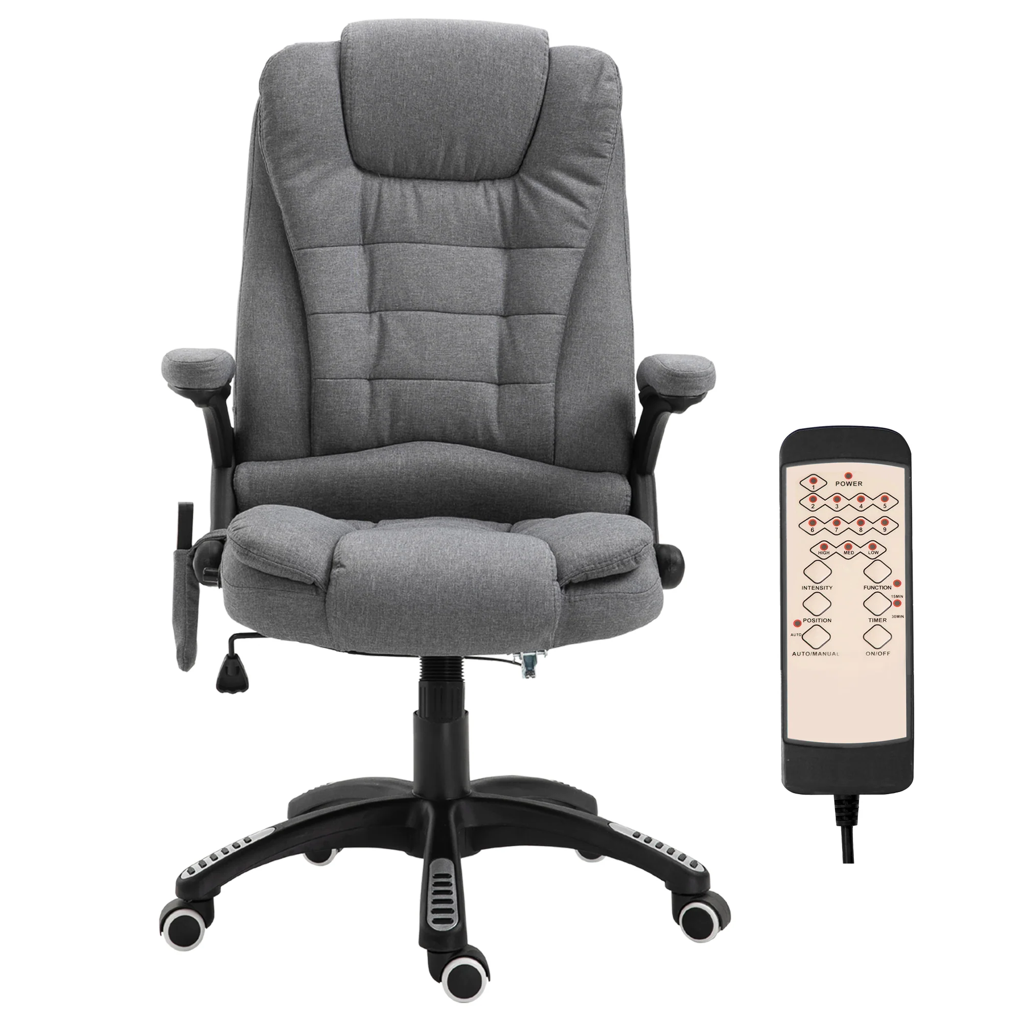 6 Point Vibrating Massage Office Chair, High Back Executive Chair with Reclining Back, Grey - Image 2
