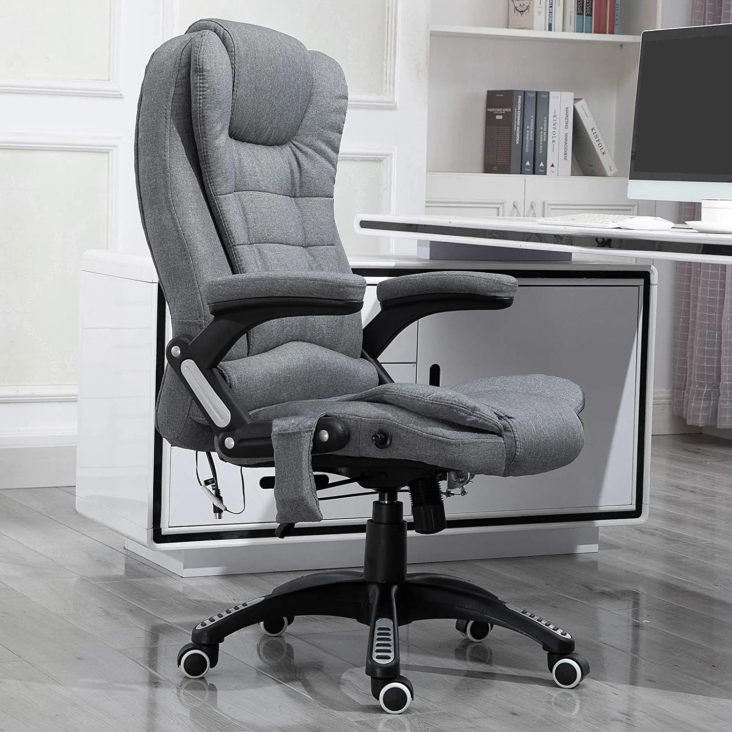 6 Point Vibrating Massage Office Chair, High Back Executive Chair with Reclining Back, Grey - Image 3