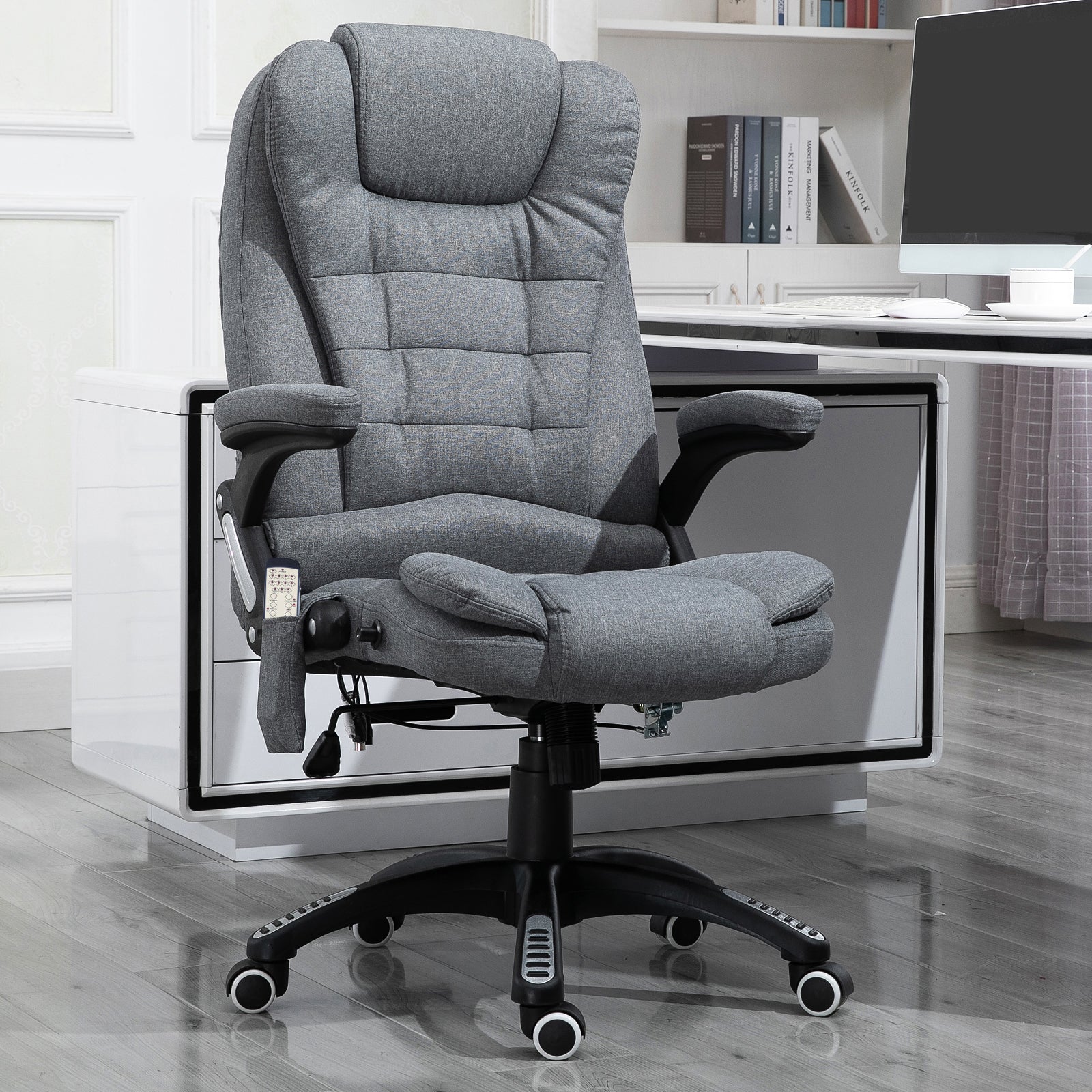 6 Point Vibrating Massage Office Chair, High Back Executive Chair with Reclining Back, Grey - Image 4