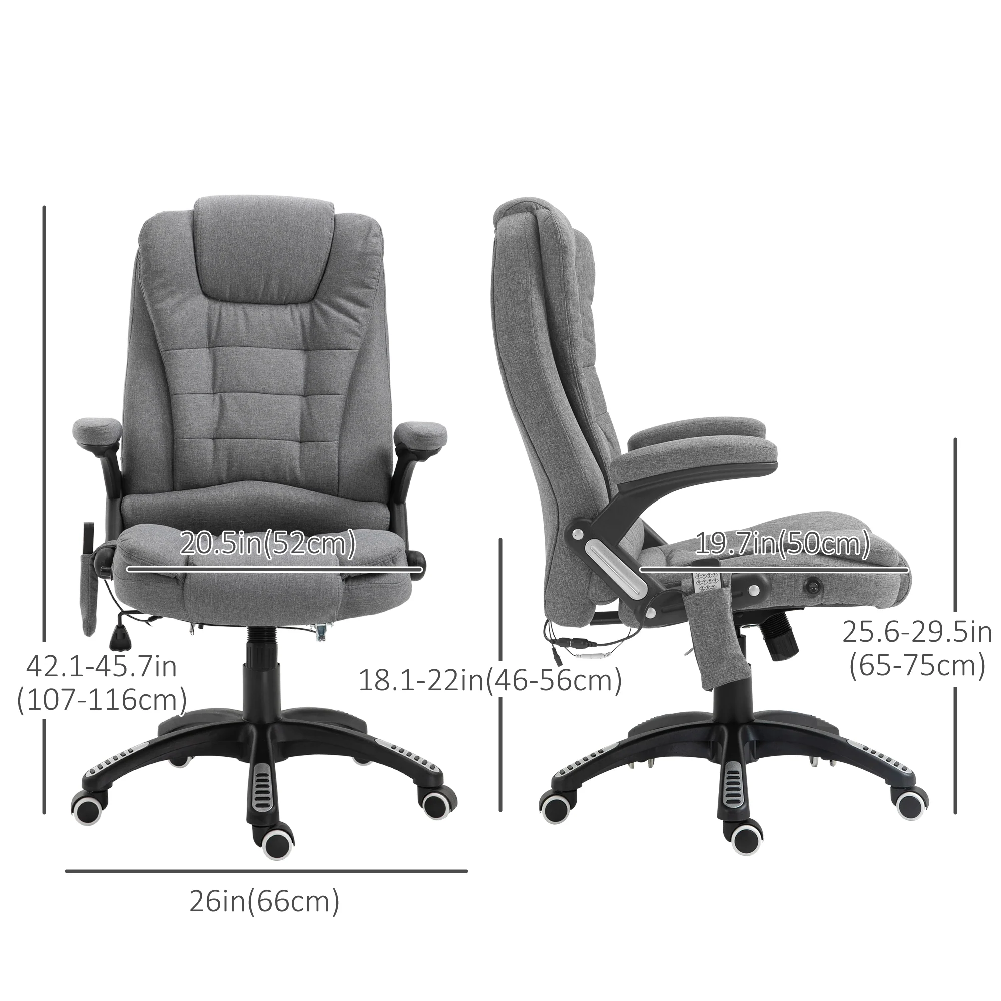 6 Point Vibrating Massage Office Chair, High Back Executive Chair with Reclining Back, Grey - Image 5