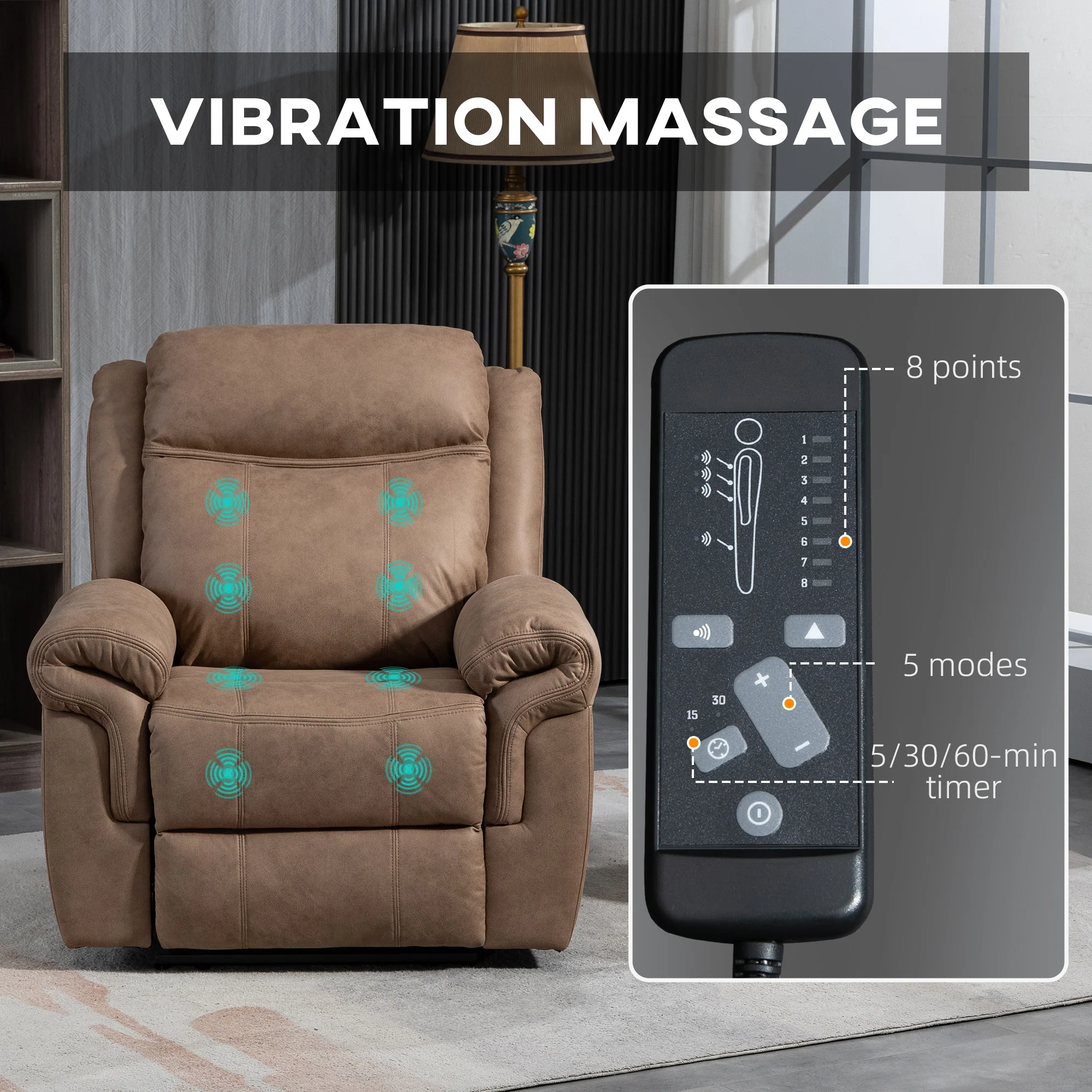 Vibration Massage Recliner with Remote Control Easy Assembly, Light Brown - Image 6