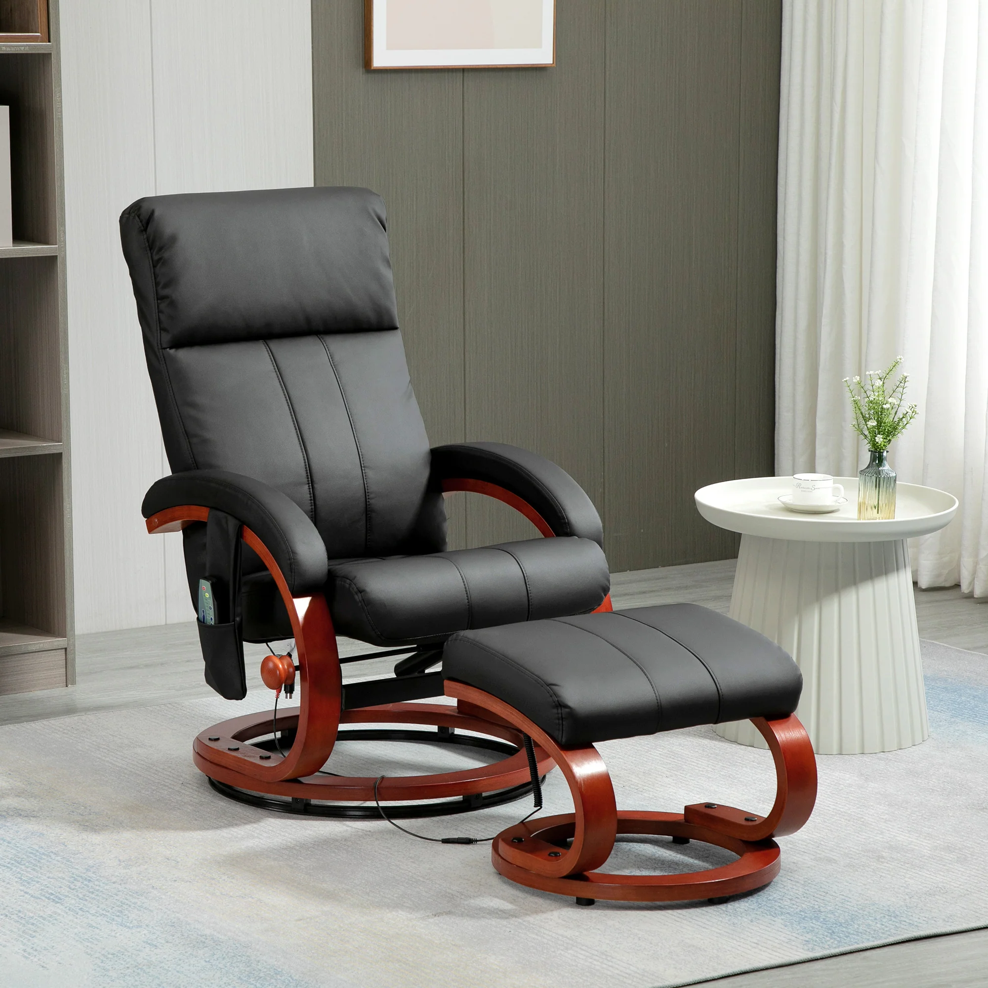 Vibration Recliner Chair with Ottoman and Remote 10 Vibration Points Black - Image 4