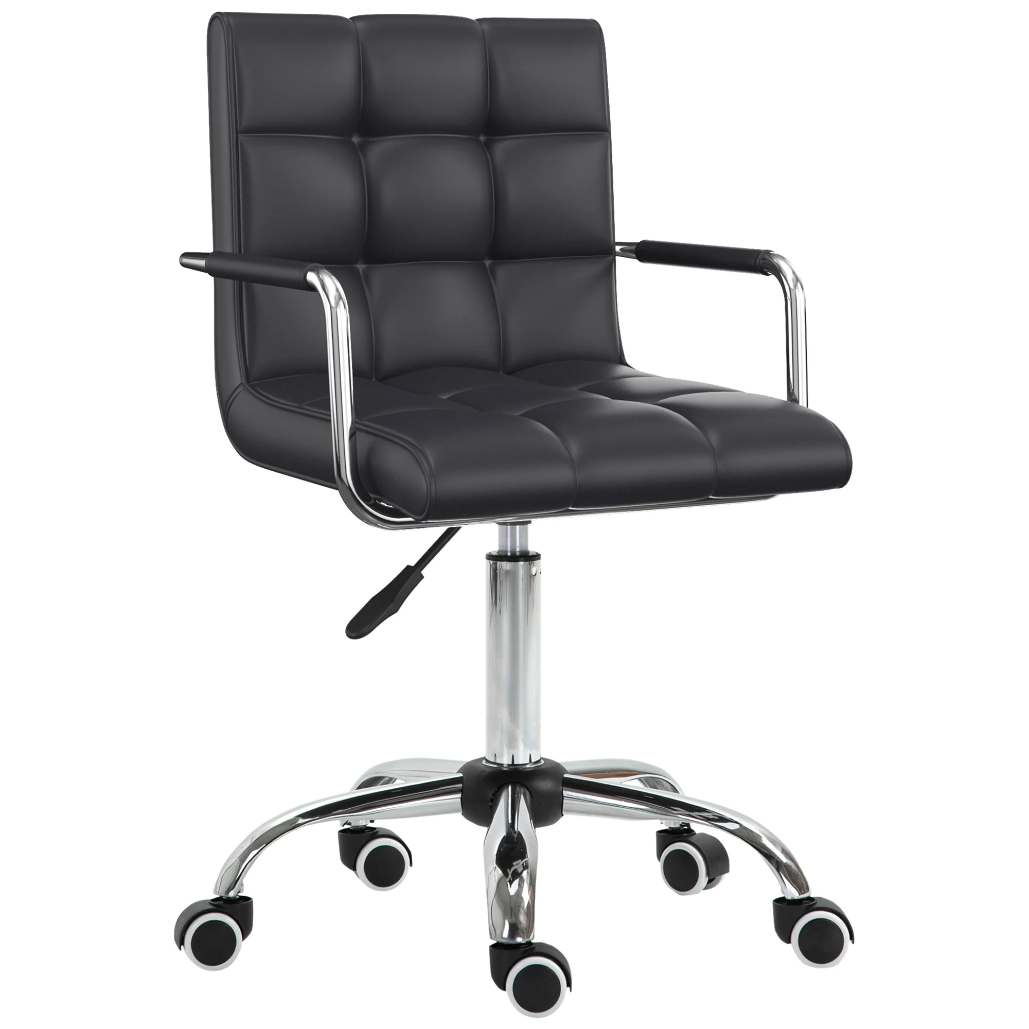 Swivel Computer Office Chair, PU Leather Study Chair with Rolling Wheels, Black