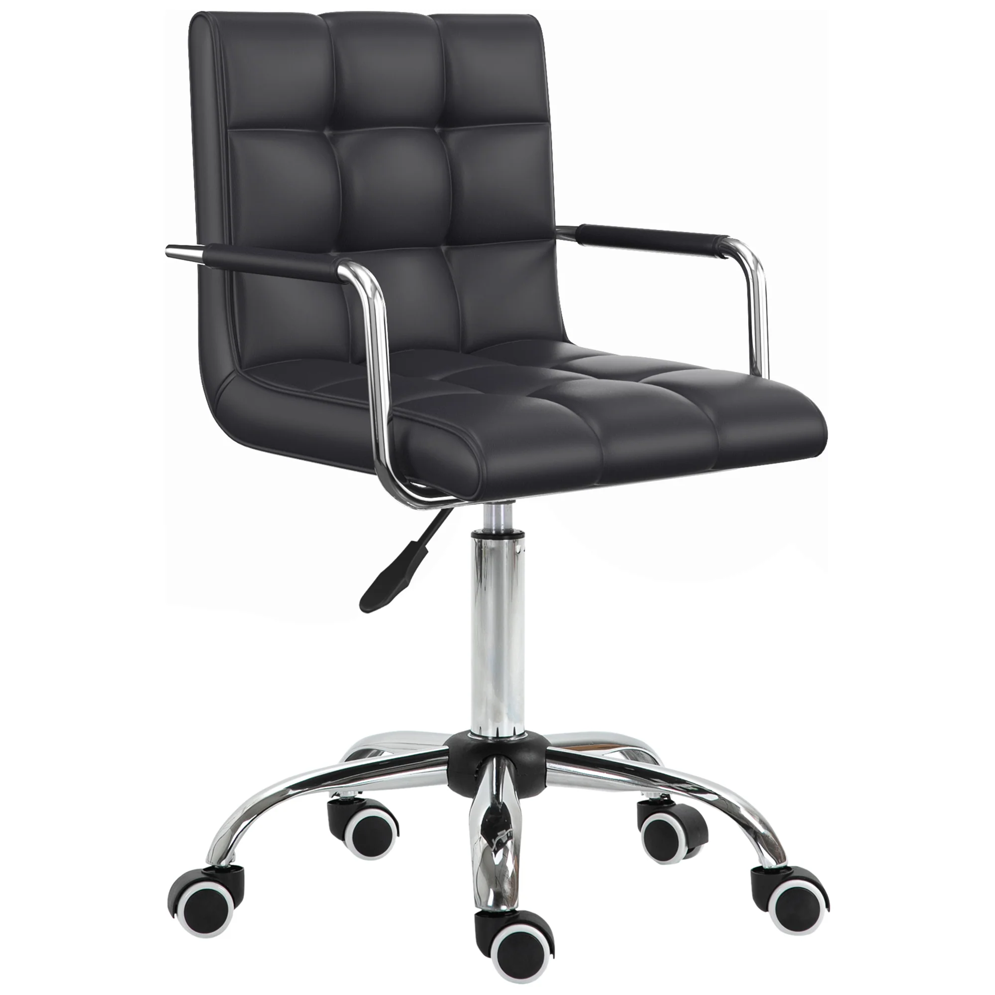 Swivel Computer Office Chair, PU Leather Study Chair with Rolling Wheels, Black - Image 2