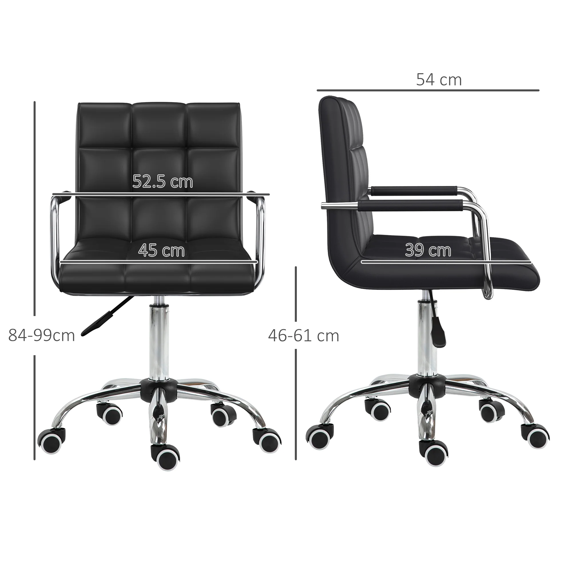Swivel Computer Office Chair, PU Leather Study Chair with Rolling Wheels, Black - Image 5