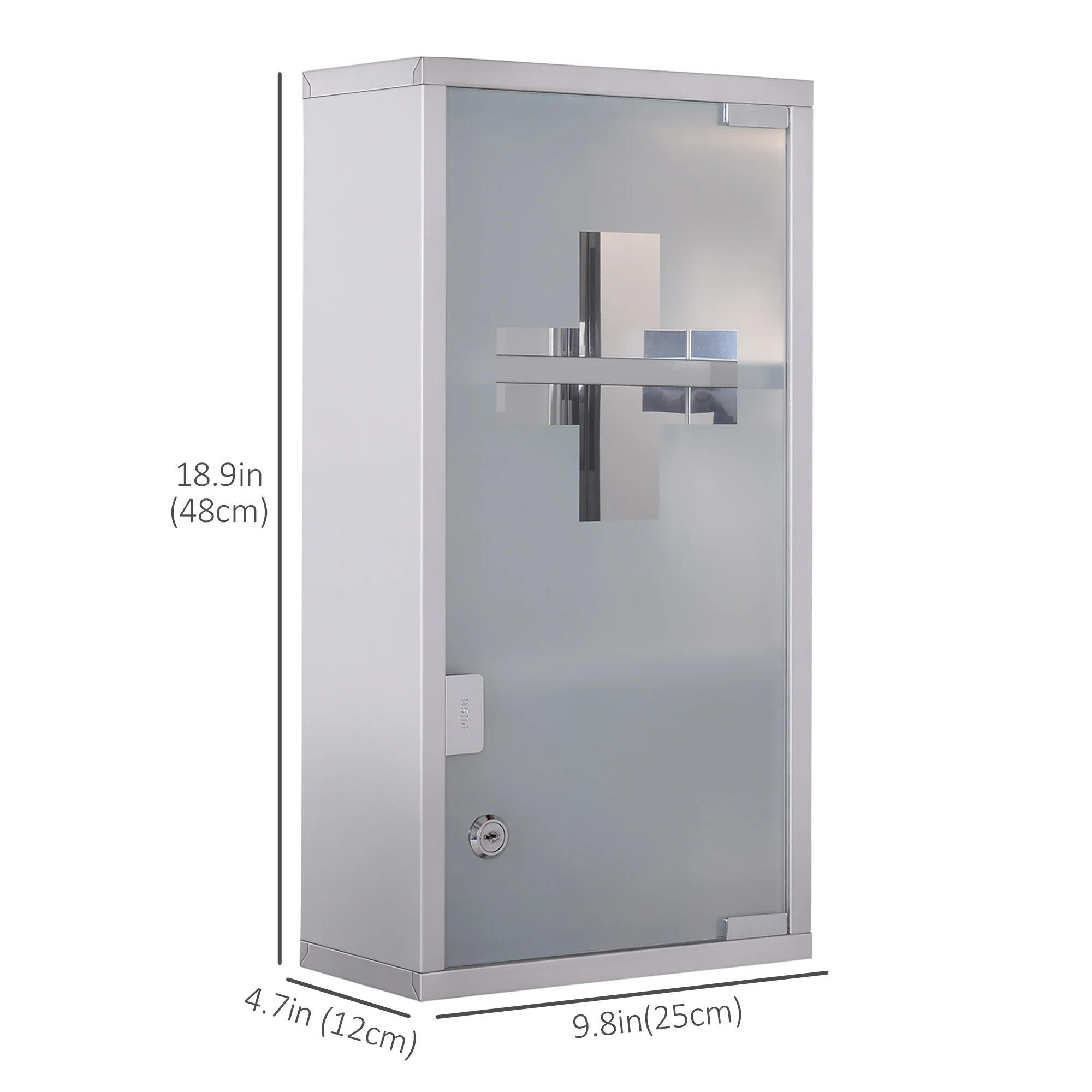 10" x 19" Wall Mount Cabinet w/ 3 Tier Shelves, Lockable Medicine Cabinet w/ 2 Keys, Silver - Image 5