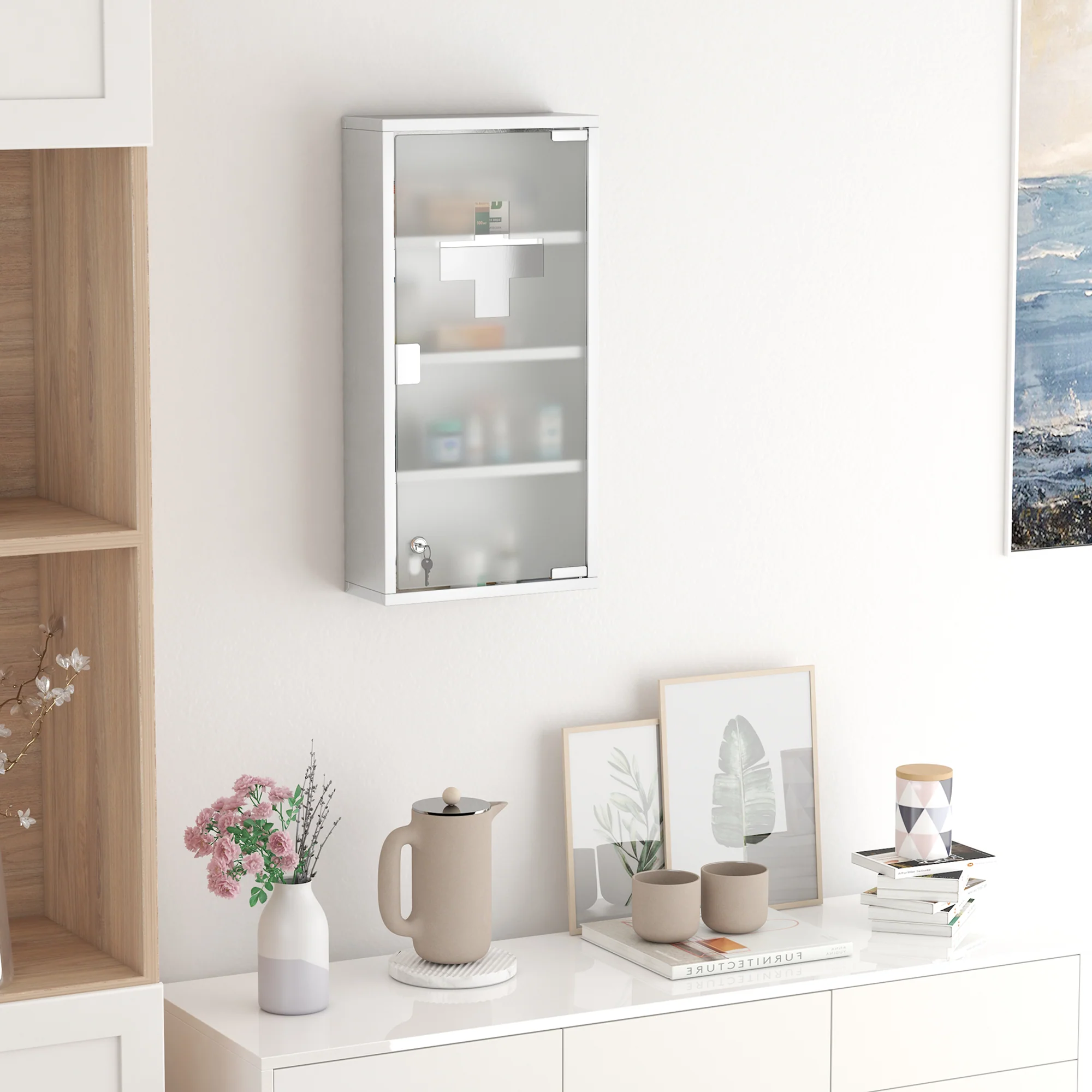 12" x 23.5" Wall Mount Medicine Cabinet, Bathroom Cabinet with 4 Tier Shelves, Silver - Image 4