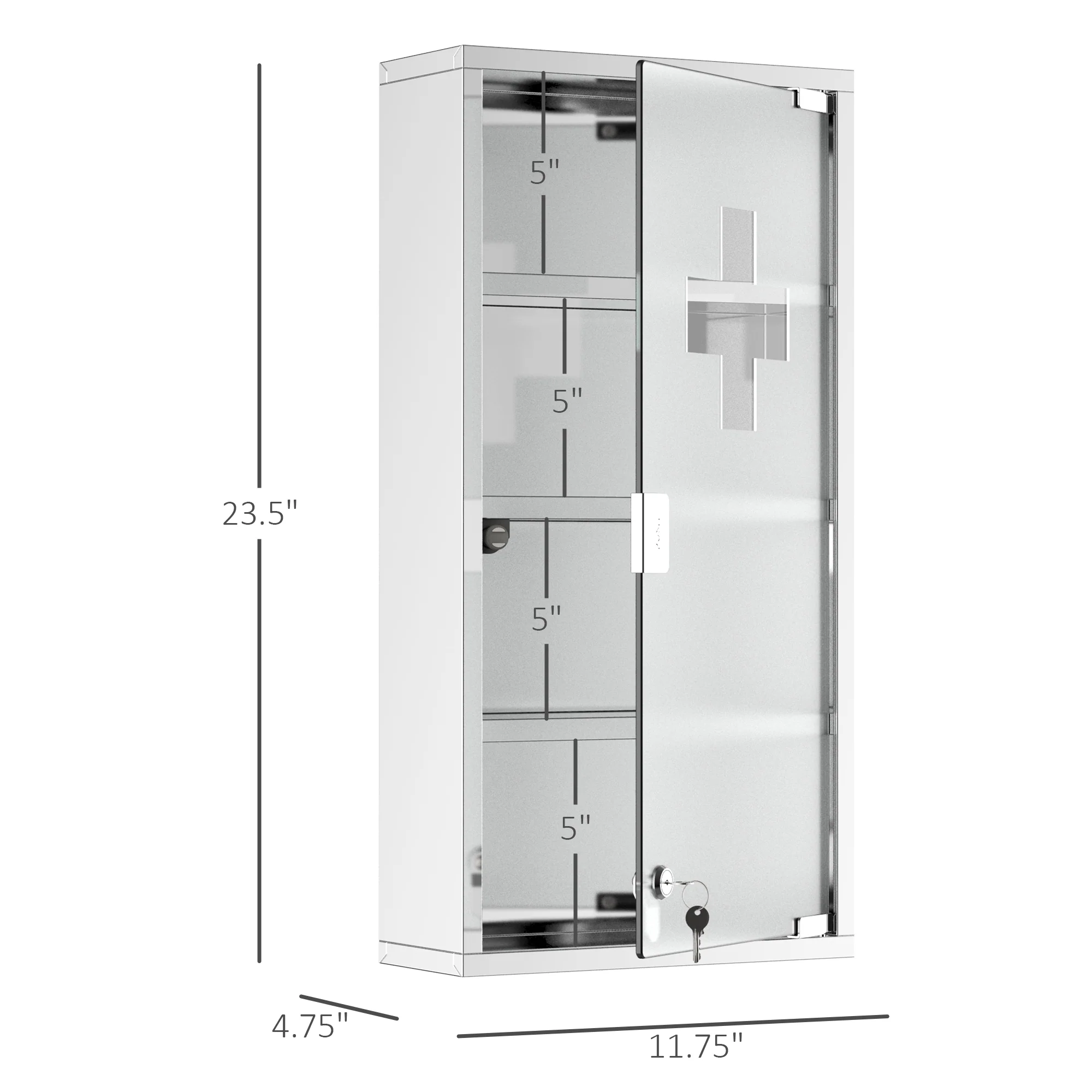 12" x 23.5" Wall Mount Medicine Cabinet, Bathroom Cabinet with 4 Tier Shelves, Silver - Image 5