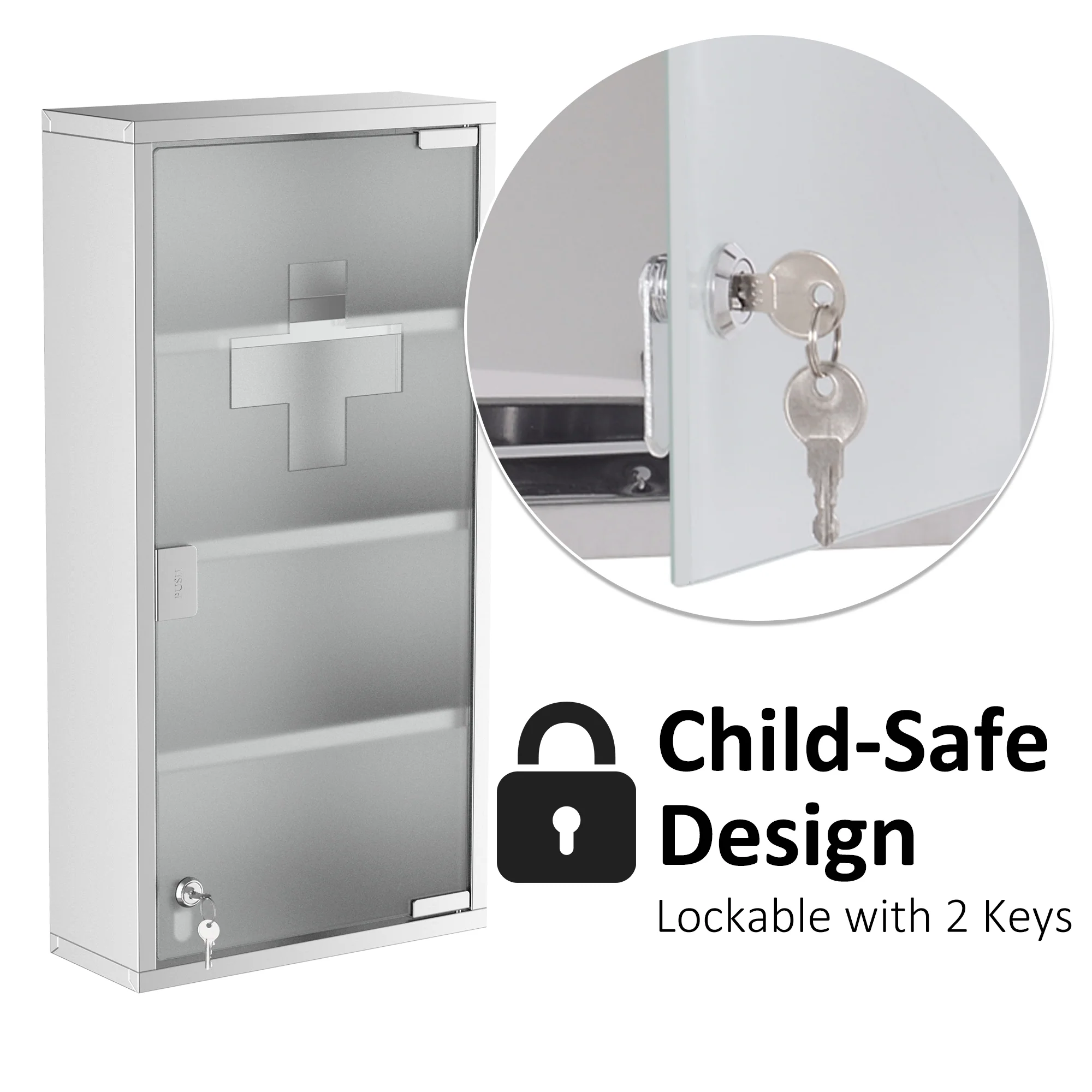 12" x 23.5" Wall Mount Medicine Cabinet, Bathroom Cabinet with 4 Tier Shelves, Silver - Image 7