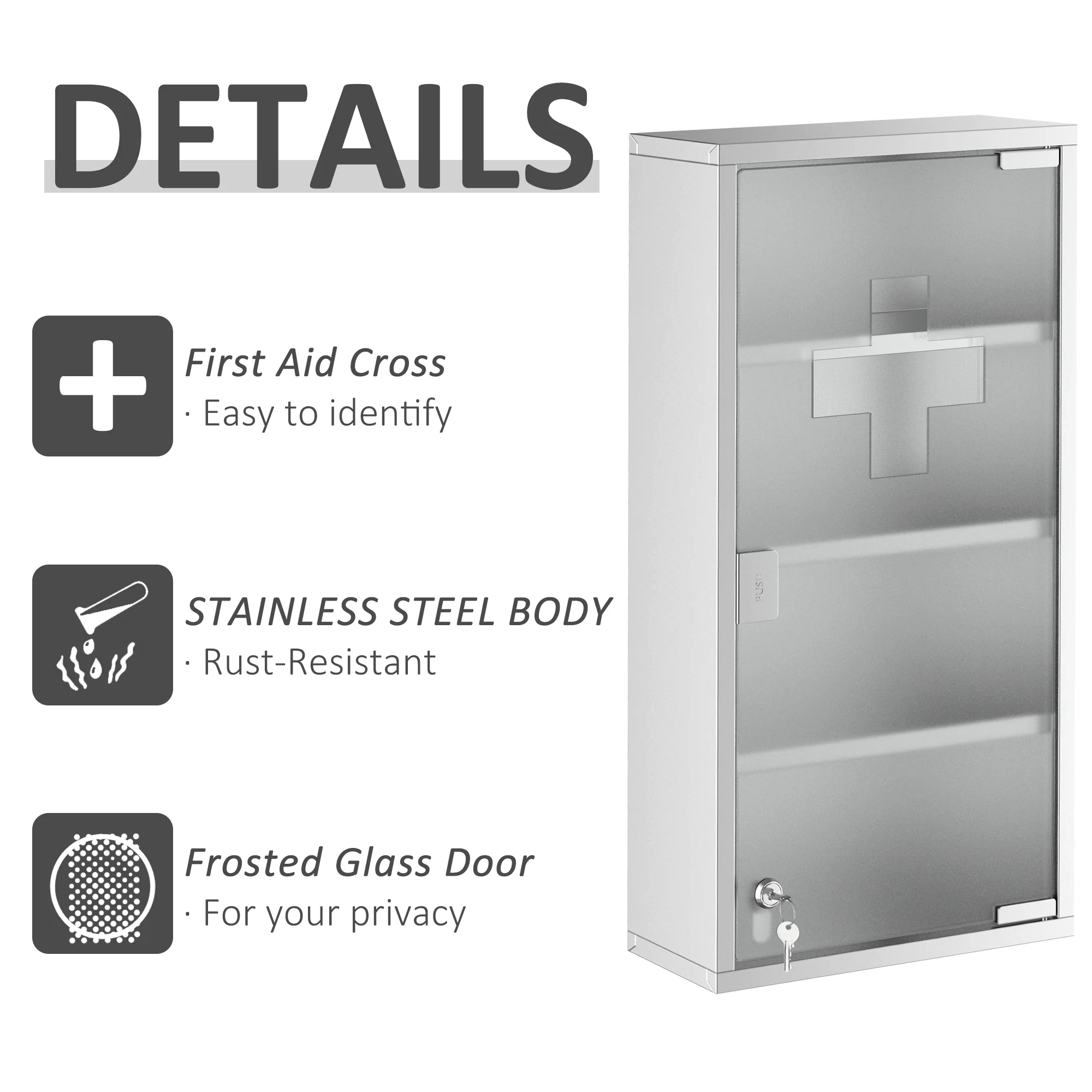 12" x 23.5" Wall Mount Medicine Cabinet, Bathroom Cabinet with 4 Tier Shelves, Silver - Image 8