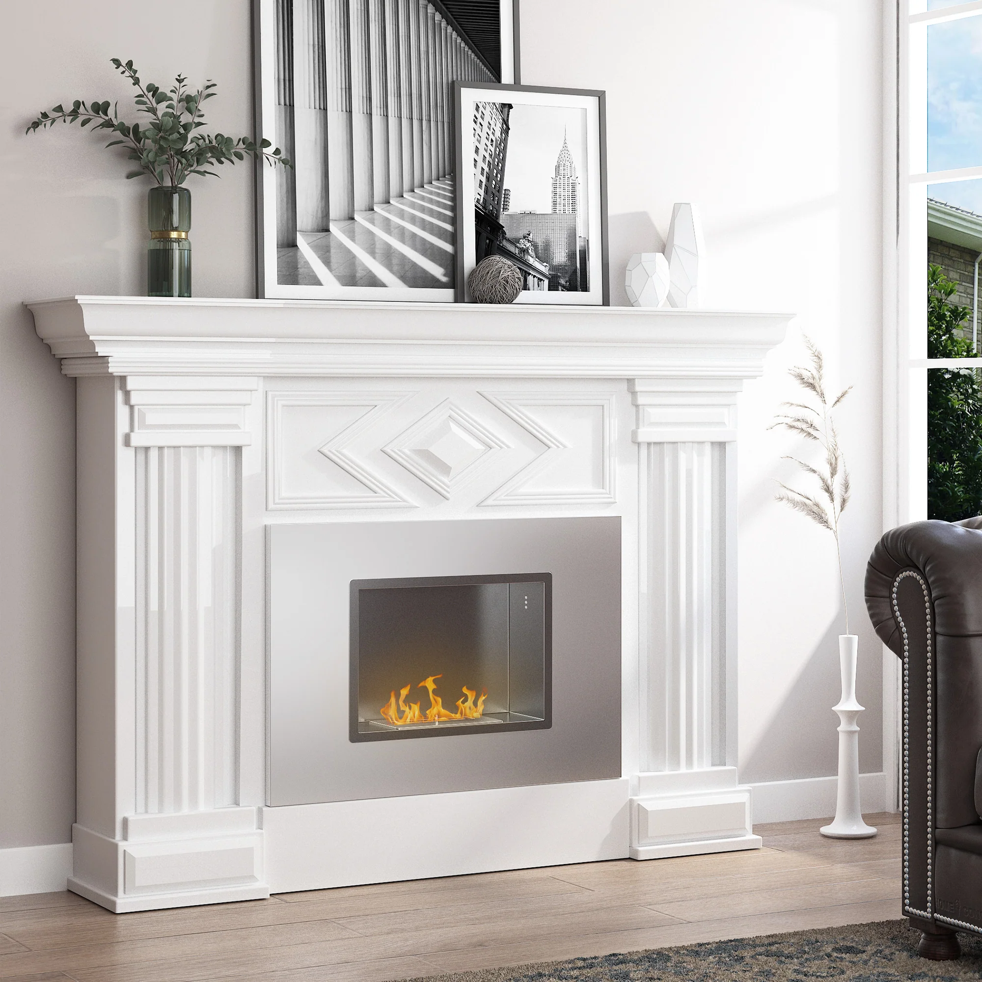 Wall Mounted Ethanol Fireplace with 1.2L Tank, 3 Hour Burning Time, Silver - Image 3