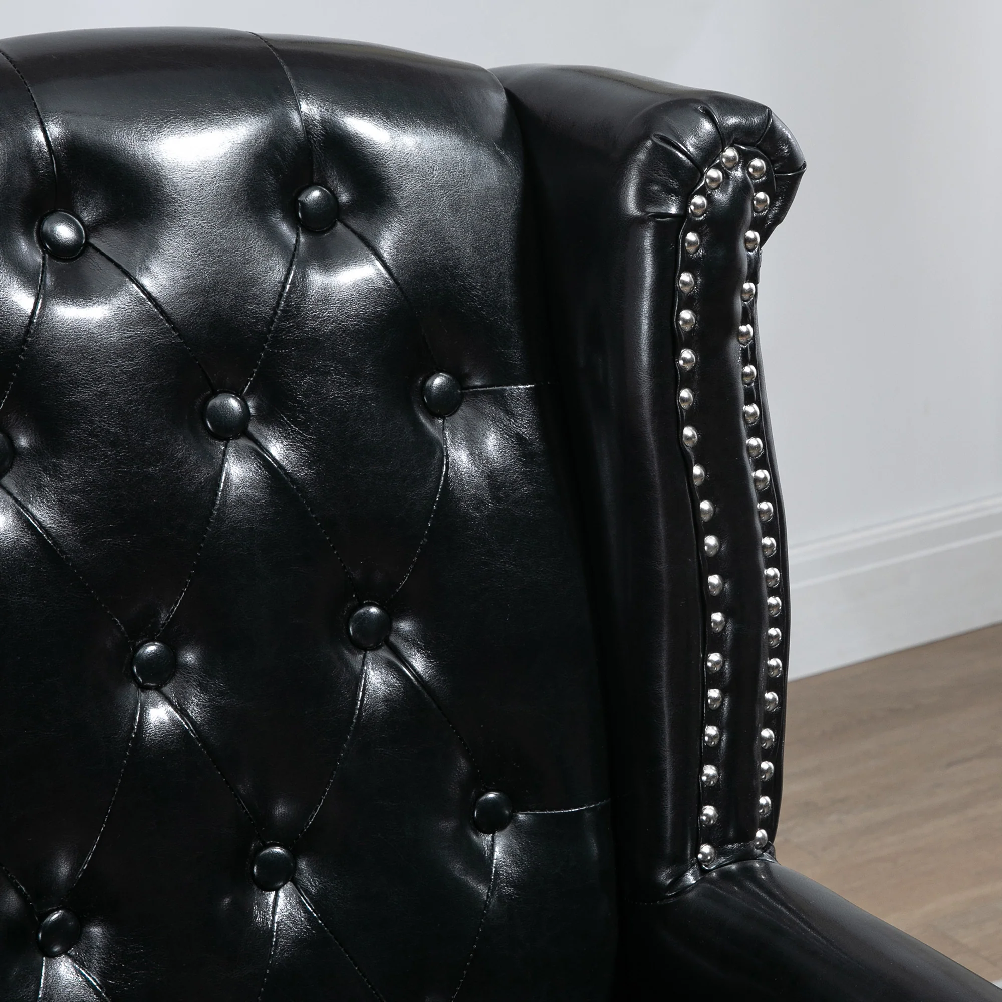 Chesterfield-style PU Leather Armchair, Button Tufted Accent Chair with Nailhead Trim, Black - Image 9