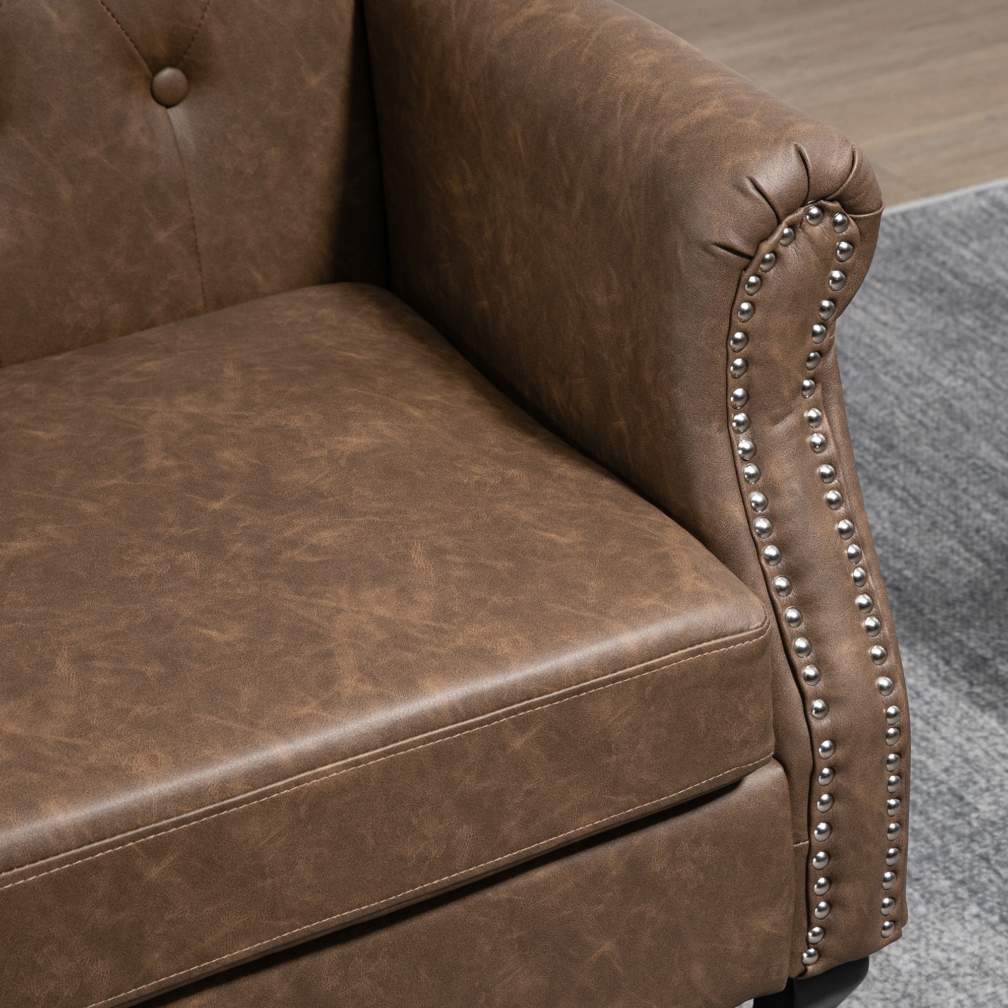 Chesterfield-style PU Leather Armchair, Button Tufted Accent Chair with Nailhead Trim, Brown - Image 11