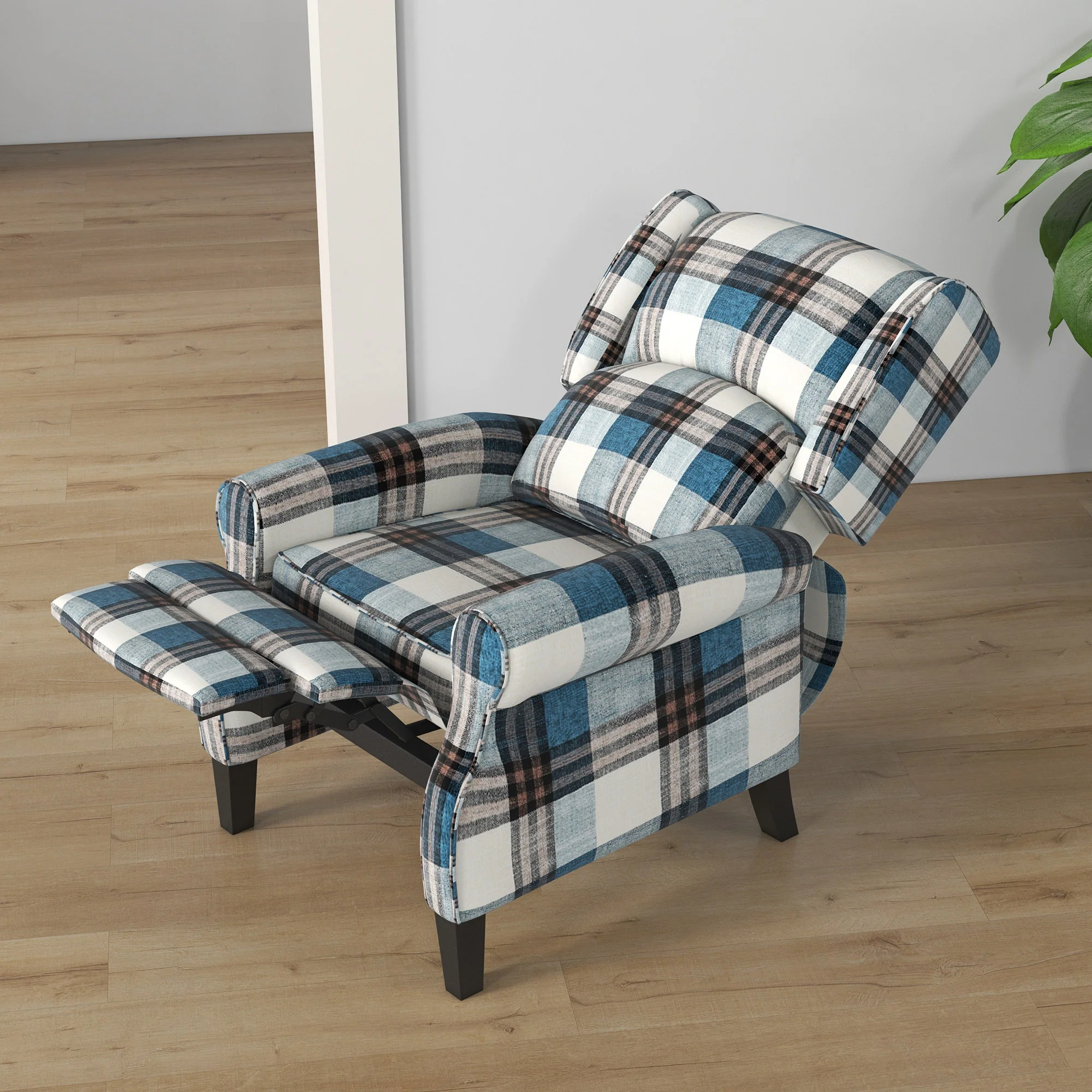 Wingback Reclining Chair with Footrest & Round Armrests for Living Room, Blue - Image 10