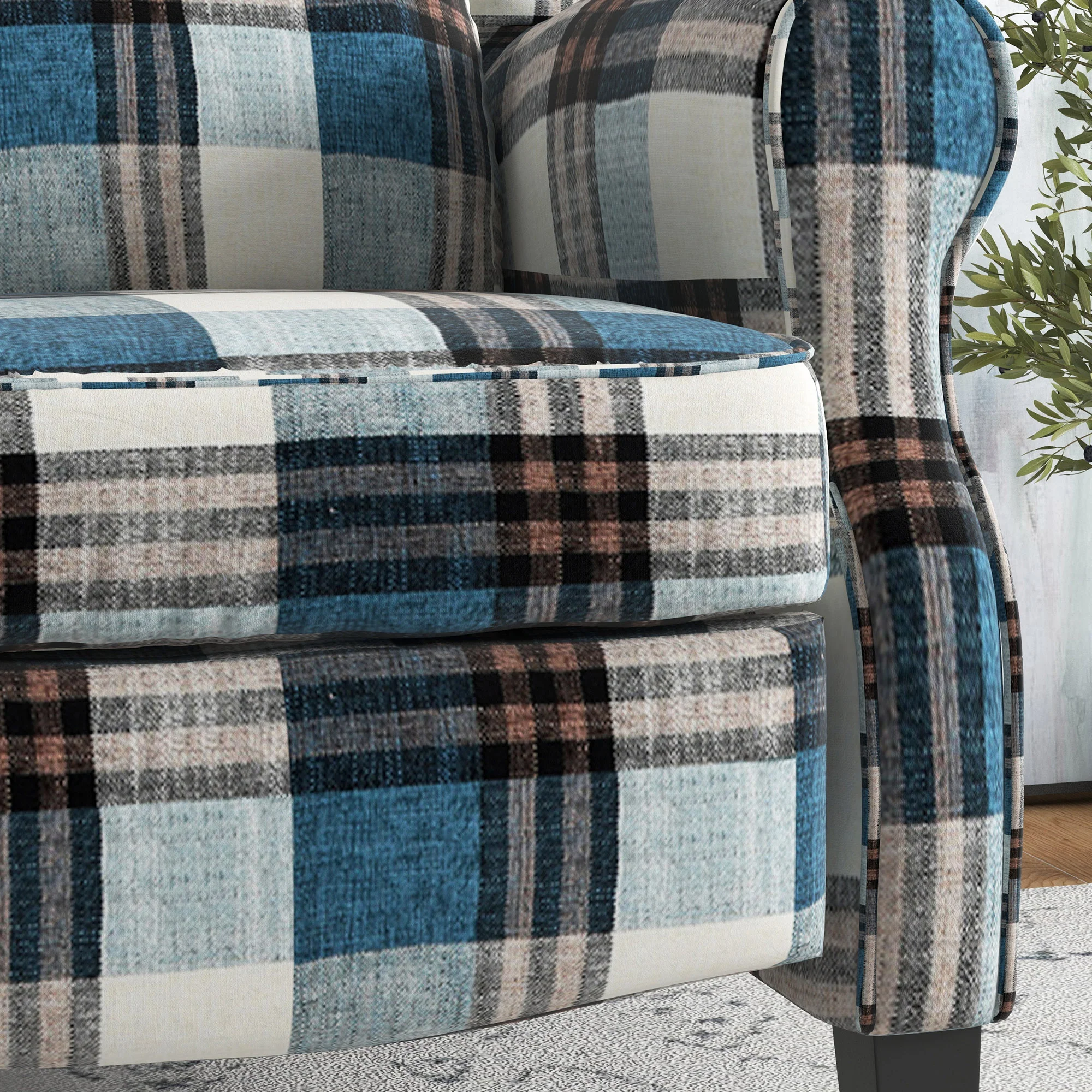 Wingback Reclining Chair with Footrest & Round Armrests for Living Room, Blue - Image 11
