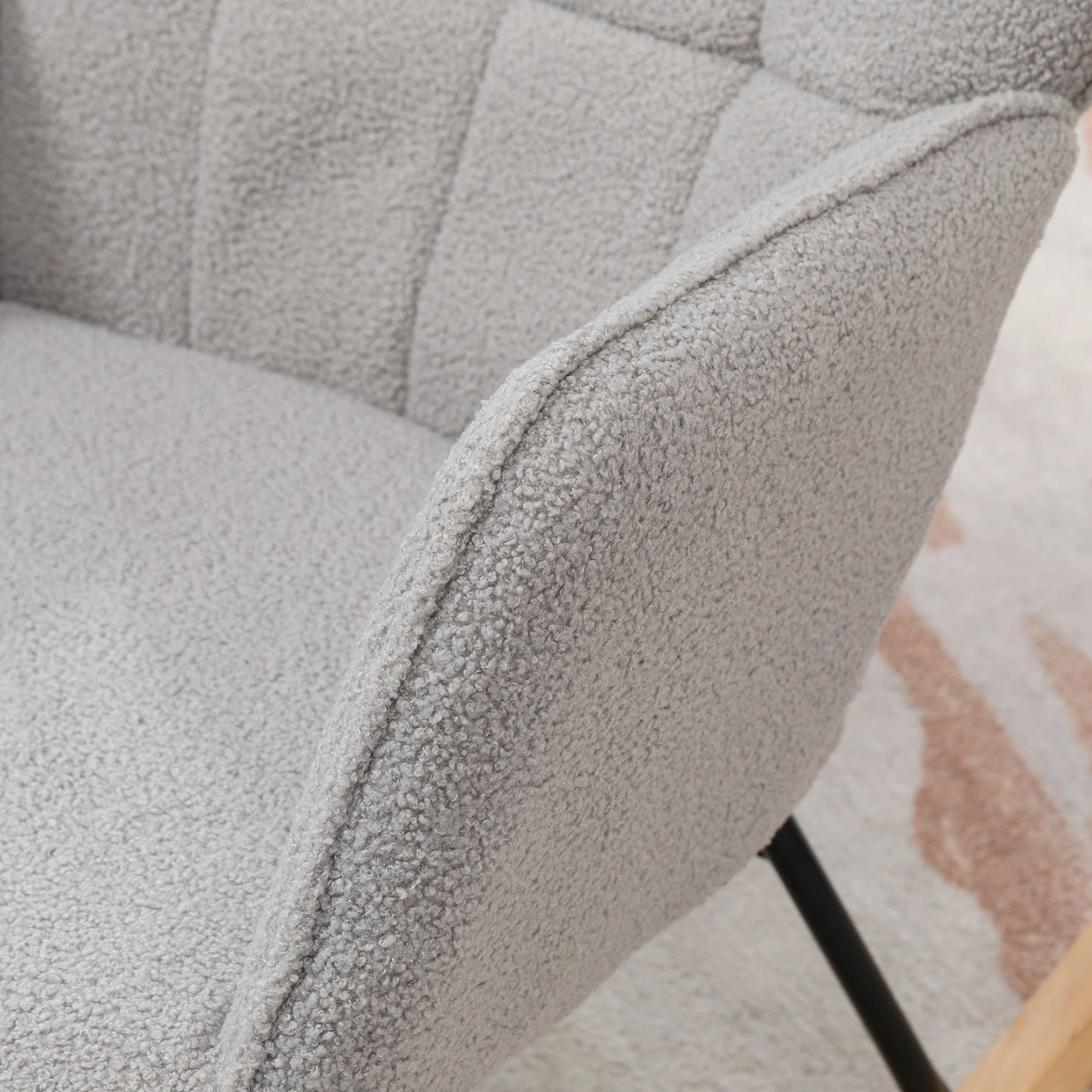 Wingback Rocking Chair for Nursing, Berber Fleece Modern Armchair for Living Room, Light Grey - Image 10