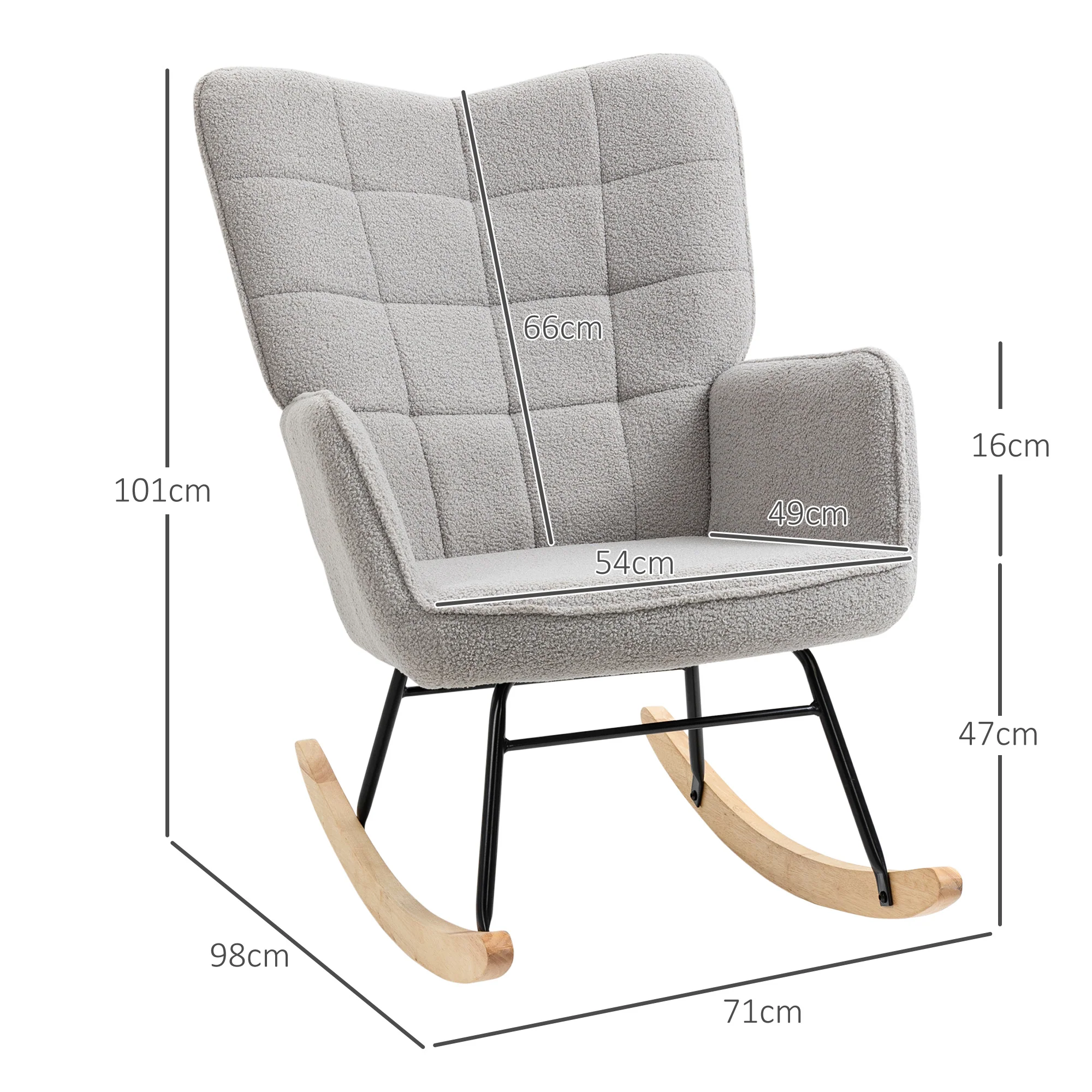 Wingback Rocking Chair for Nursing, Berber Fleece Modern Armchair for Living Room, Light Grey - Image 5