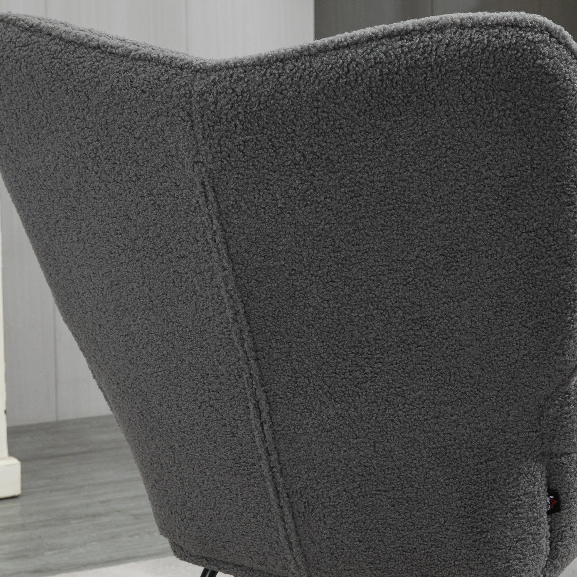 Wingback Rocking Chair for Nursing, Berber Fleece Modern Armchair for Living Room, Dark Grey - Image 12