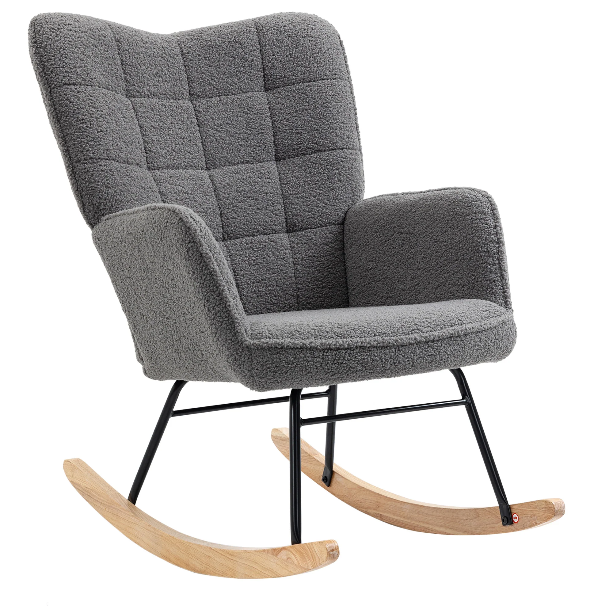 Wingback Rocking Chair for Nursing, Berber Fleece Modern Armchair for Living Room, Dark Grey - Image 2