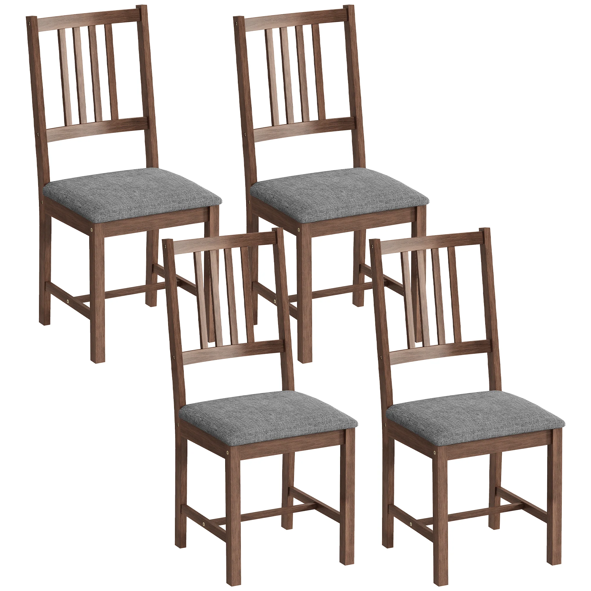 Set of 4 Upholstered Slat Back Kitchen Chairs with Rubberwood Legs, Gray - Image 12